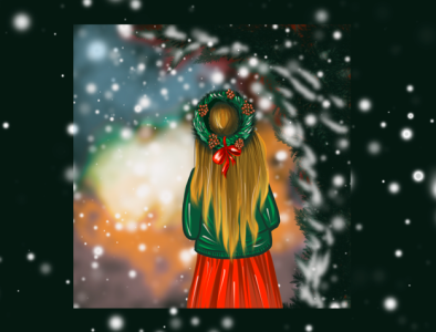 Christmas girl 2d art postcard christmas design illustration procreate