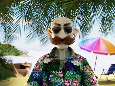 NFT Collection - Mr. Mustache #2 on the beach 🏖️ 3d 3d character 3d design 3d nft 3d object beach blender c4d cute design design 3d nft fantasy maya metaverse nft nft art nft collection rezaasadi sea seaside