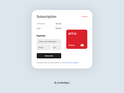 Subscription payment method UI app design ui ux