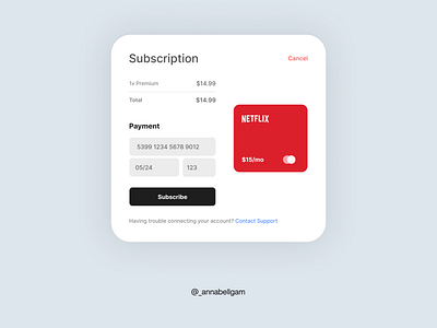 Subscription payment method UI