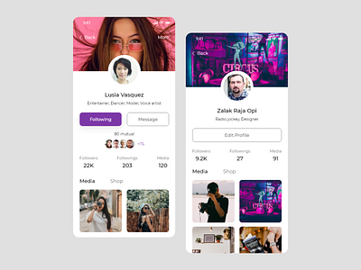 Social media profile page ui adobe xd app figma mobile app ui profile social media ui