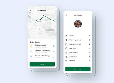 Food delivery app tracking screen and user screen ui adobe xd app cafe app delivery app design figma food food delivery app food delivery application graphic design ios map mobile app ui mobile ui resturent app status tracking ui user user profile