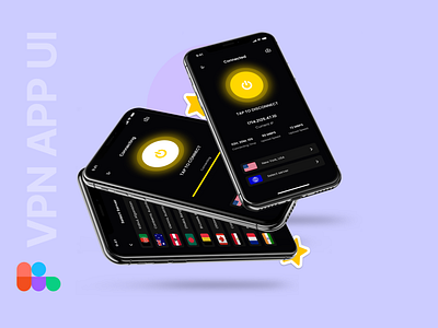 VPN app ui adobe xd app connection page design figma graphic design homepage ios mobile app ui mobile ui mobile vpn ui user experience user interface vpn app