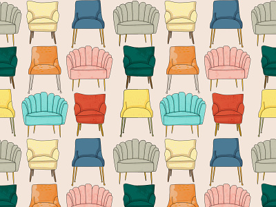Retro chairs design illustration illustration art illustrator mid century retro surface design surface pattern