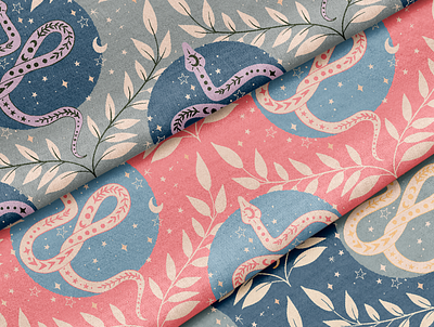 Studio Geneva // Magical snakes design digital pattern illustration illustration art illustrator repeat pattern snake design snake illustration studio geneva surface design surface pattern design textile design