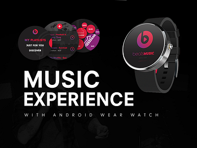 Beats Music Android Wear App Concept Design android app black creative gear gui music play ui ux watch