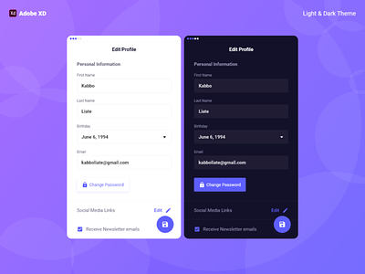 Edit Profile - Adobe XD (Light & Dark)