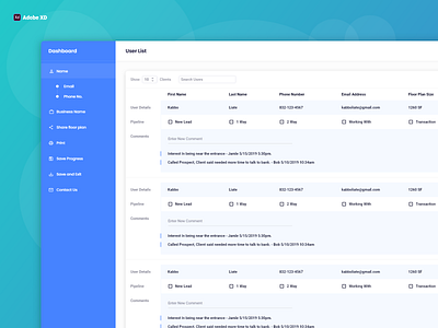 User List Dashboard Design   Adobe Xd