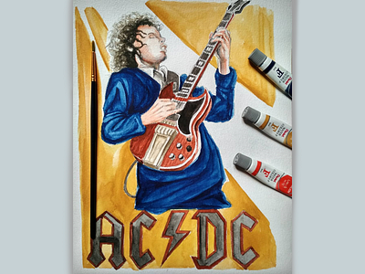 AC/DC's Last Man Standing acdc angus young illustration potrait rockstar watercolor watercolor illustration watercolor painting