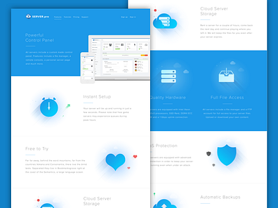 Server.pro features blue hosting illustrations landing page marketing site minecraft server