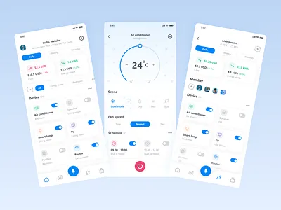 Natalie - Smart Home Assistant app app design blue design electronics home home automotion home monitoring house mobile app remote control smart devices smart home smart home app smarthome technology thermostat ui ui design ux