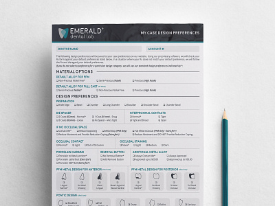 Emerald Dental Lab - Dr. Preference Guide Form branding digital form form form design graphic design print design