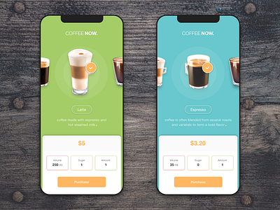 Coffee Now App add new choose coffee app color cup of coffee drinks help user price purchase ui uidesign ux design ux ui