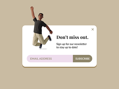 Pop Up/Overlay - DailyUI #016 016 3d 3d character challenge daily ui dailyui dailyui 016 design figma illustration newsletter overlay pop up popup simple subscribe ui