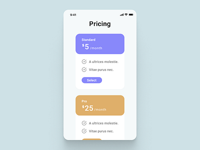 Pricing - DailyUI #030 daily ui dailyui dailyui 030 minimalist mobile pricing simple