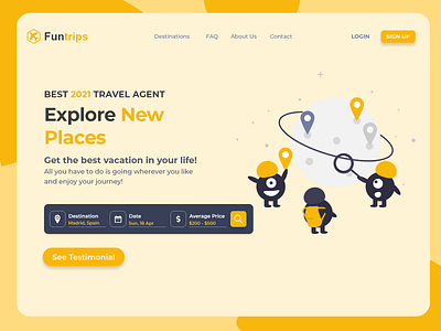 Funtrips Travels Agent Landing Page animation booking app design designer graphic design illustration minimal ui vector web web design website