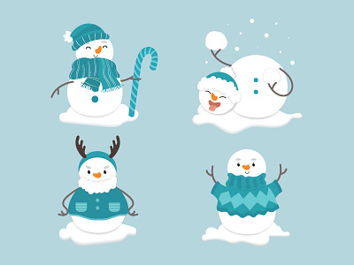 Flat design snowman character collection