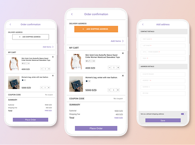 Checkout process for an e-commerce mobile app. checkout ecommerce mobile ui uidesign ux uxdesign uxui