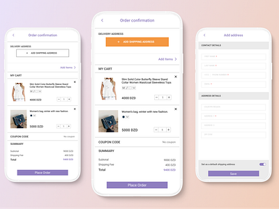Checkout process for an e-commerce mobile app.