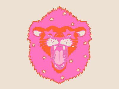 Neon Lion cat icon illustration lion mark neon stars
