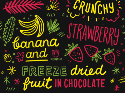 Doodly doodle fruit illustration lettering packaging snack strawberry type