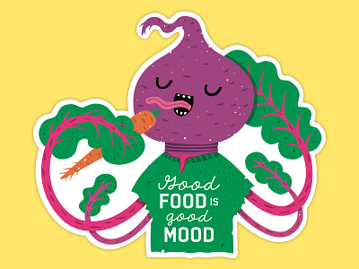 Good food is good mood beets character food funny illustration magnet music rock sing vegetable