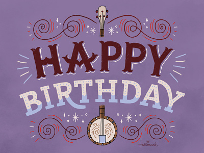 Happy Birthday banjo birthday ecards hallmark lettering midwest type