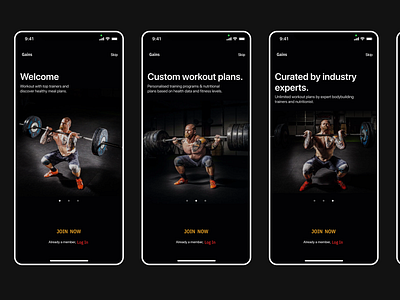 Pre-onboarding screens for a workout training mobile app. ios mobile app user experience user interface