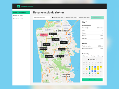 Picnic Shelter Reservation calendar interface design map reservation user experience user interface visual design web design