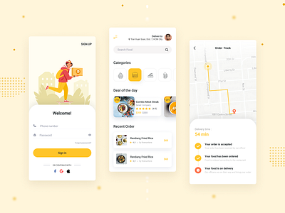 Foodrina - Food Delivery App android app app design branding clean creative creative design delivery app design food delivery food illustration illustration minimal typography ui uiux ux