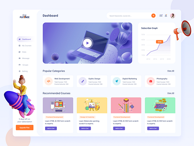 Flybee - Online Course Dashboard clean creative creative design dailyui dashboard design digital marketing agency landing page online course online courses uiux ux website