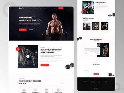 Bonfy - Gym Landing Page 2022 app clean clean ui creative creative design design fitness gym landing page landing page design minimal typography ui uiux ux website