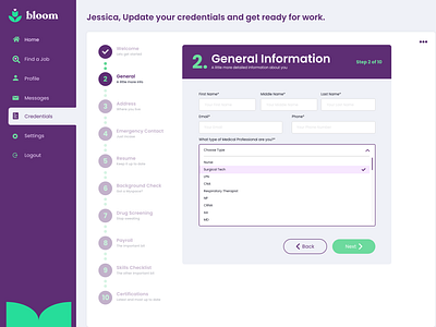 bloom dashboard - credentials