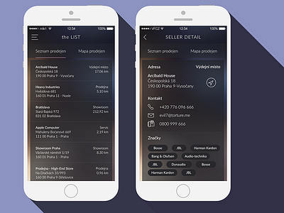 List & detail - Sellers (WIP) app app design blur clear dark flat ios milkovone modern wip