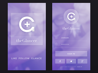 Splash / Login theGlancer app wip app clear design glancer ios lila login milkovone simple splash theglancer ui