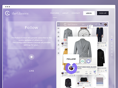 The Glancer Follow Page design glancer landing page milkovone purple web wip