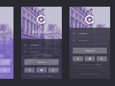 Login theGlancer app wip app clear design glancer ios login milkovone simple theglancer ui