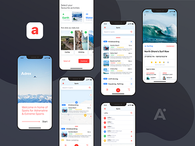 app for extreme sports adrex andrenaline app clear extreme sports interface ios milkovone sport travel travel app ui ux