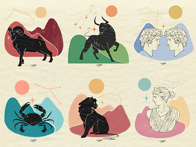 🌟💫 𝙕𝙊𝘿𝙄𝘼𝘾 𝙎𝙄𝙂𝙉𝙎 𝙥𝙩1 art design graphic graphicdesign greek illustration mythology sign zodiac zodiac sign