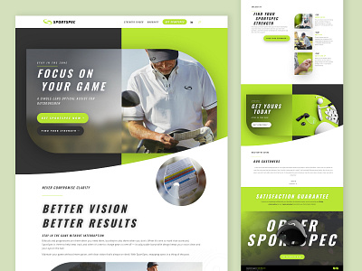 SportSpec Website athletic eyewear golf graphic design green neon optical sport web design website
