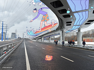 Surfer on the road illustration design fish illustration moscow road surf surfer vector water wave