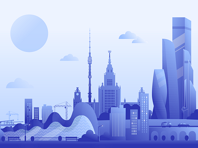 Moscow city landscape art blue city illustration landscape megapolis moscow skyscraper vector