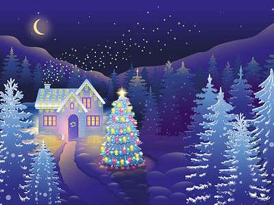 Christmas Night christmas christmas house christmas tales christmas tree holiday house illustration magic tales xmas