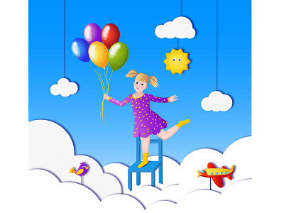 Happy childhood baby balloon cartoon child childhood children cute fun girlwithballons happy happy girl illustration kid kids little love people sky vectorgirl