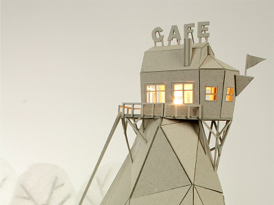 Cafe Mountain cafe cardboard coffee craft grey lamp light model mountain paper papercraft