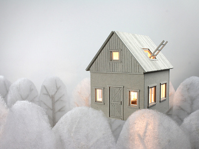 Floating House cardboard grey house lamp lighting model paper papercraft