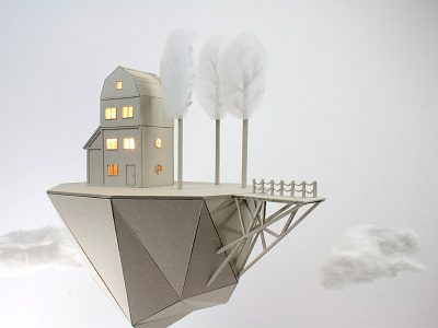 Floating Island cardboard floating house island lamp light miniature model trees