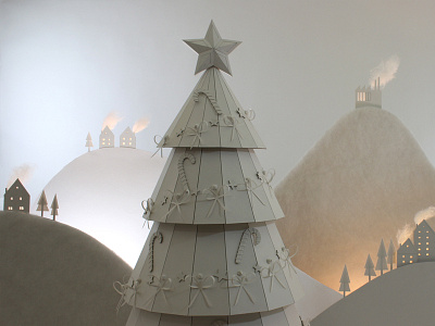 Christmas tree christmas tree landscape paper set design snow stop motion white winter