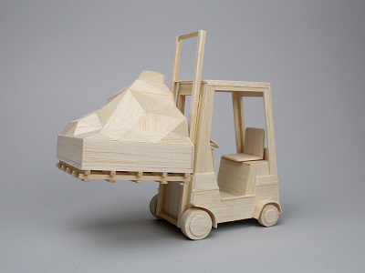 Mountain piece balsa wood fork lift truck miniature model mountain sculpture