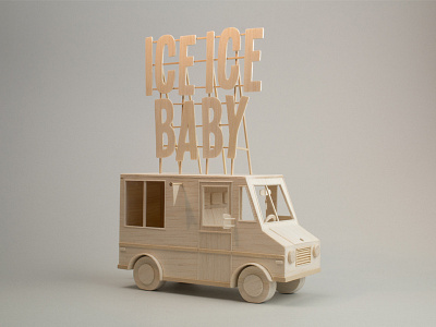 Ice ice baby balsa wood ice cream truck miniature model sculpture